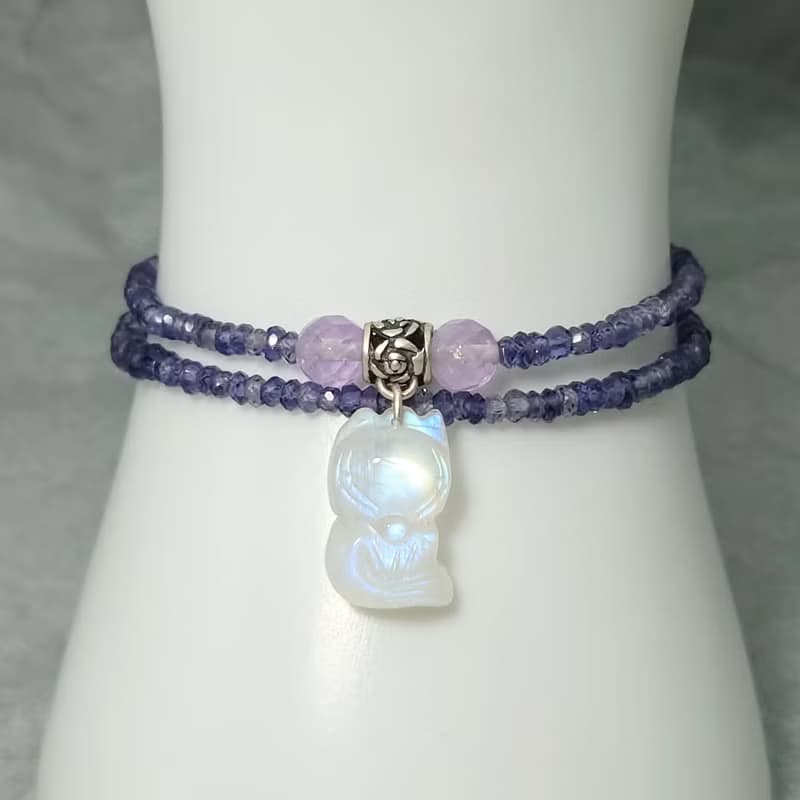 手鍊 堇青石 月光石 狐狸 紫水晶 草莓水晶 925銀飾 手珠 寶石