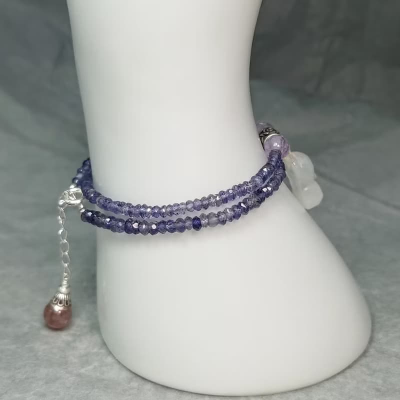 手鍊 堇青石 月光石 狐狸 紫水晶 草莓水晶 925銀飾 手珠 寶石