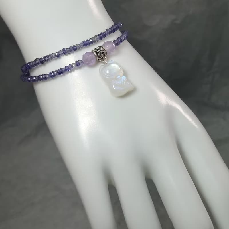 手鍊 堇青石 月光石 狐狸 紫水晶 草莓水晶 925銀飾 手珠 寶石