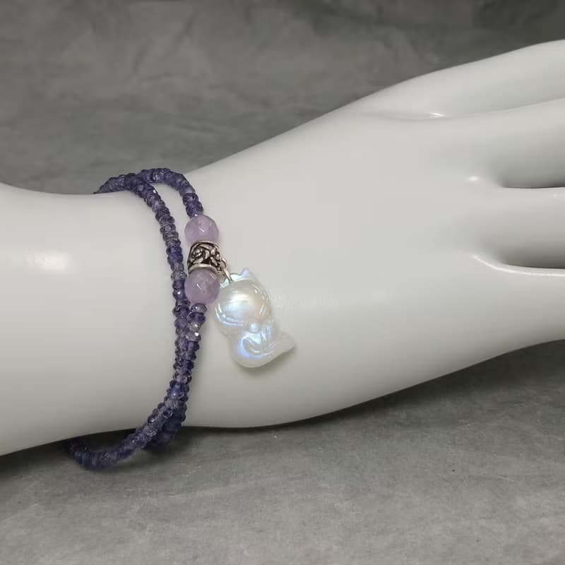 手鍊 堇青石 月光石 狐狸 紫水晶 草莓水晶 925銀飾 手珠 寶石