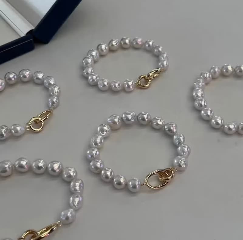 YuanPearl天然巴洛克9-11mm圓巴極光炫彩白亮冷光珍珠手鍊純銀