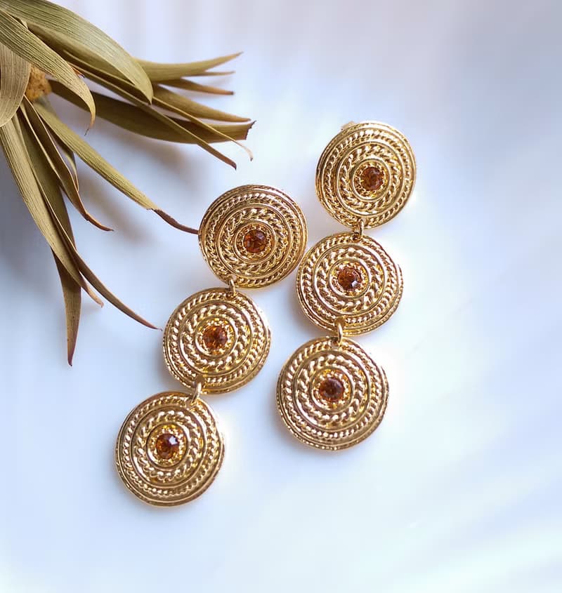 Vintage Jewelry 西洋古董飾品 金色調 垂墜 三圓搖擺 針式耳環