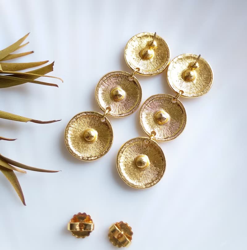 Vintage Jewelry 西洋古董飾品 金色調 垂墜 三圓搖擺 針式耳環