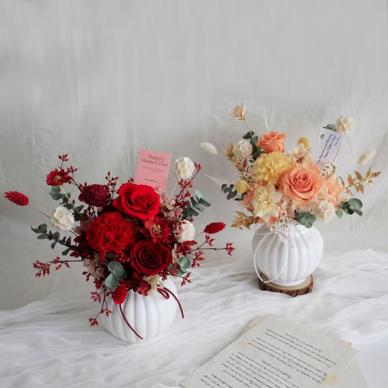 永生康乃馨 玫瑰+乾燥花∣午後微風∣橘黃色 開幕 升遷 生日