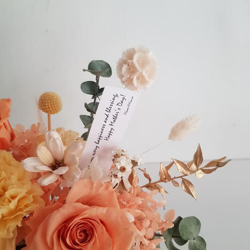 永生康乃馨 玫瑰+乾燥花∣午後微風∣橘黃色 開幕 升遷 生日