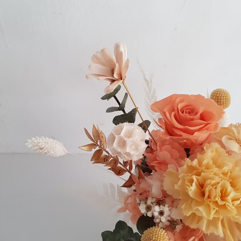 永生康乃馨 玫瑰+乾燥花∣午後微風∣橘黃色 開幕 升遷 生日