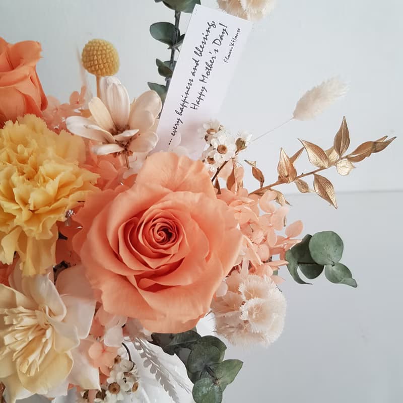 永生康乃馨 玫瑰+乾燥花∣午後微風∣橘黃色 開幕 升遷 生日