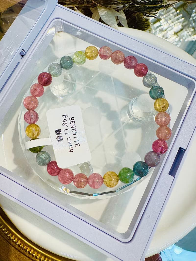 小精品美人魚冰透色彩碧璽6mm11.35g財富事業強磁場旺夫石帶灰碧