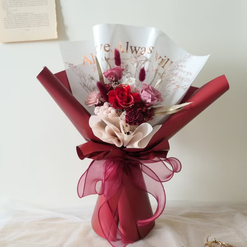 【炙熱的心-鑲金永生玫瑰花束】感謝花束/情人花束/送禮