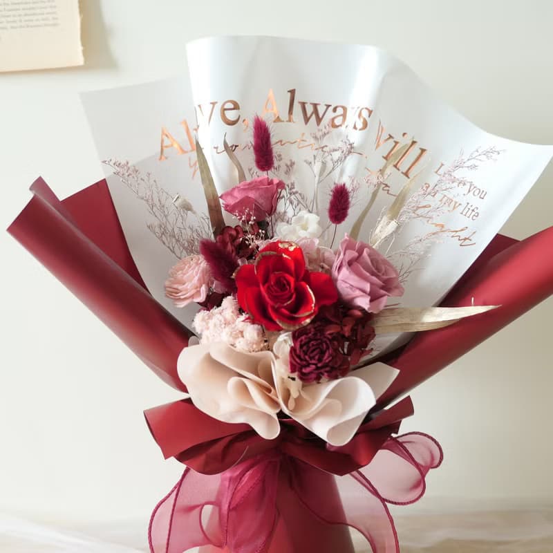 【炙熱的心-鑲金永生玫瑰花束】感謝花束/情人花束/送禮