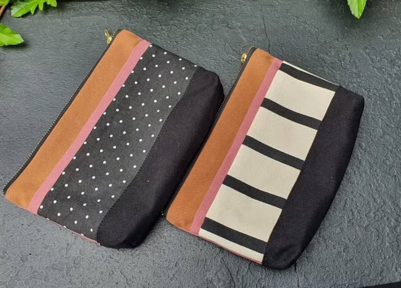 手拿包 Lovely Canvas Pouch, Pink Color, Polka Dot and Striped Design 化妝包 /收納袋