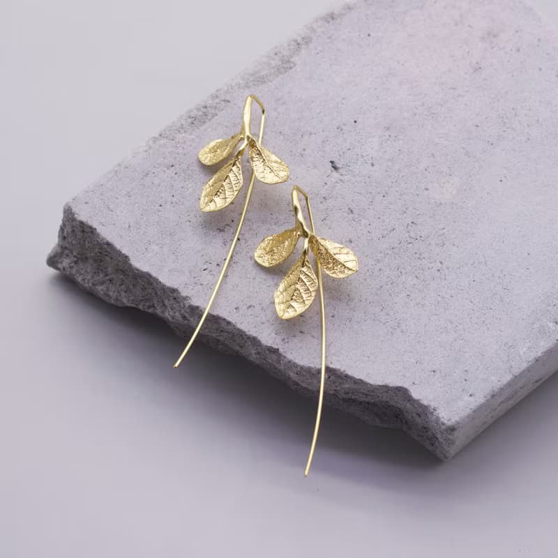 紅彩木 純銀耳環 18K鍍金耳環 長針耳環 三色