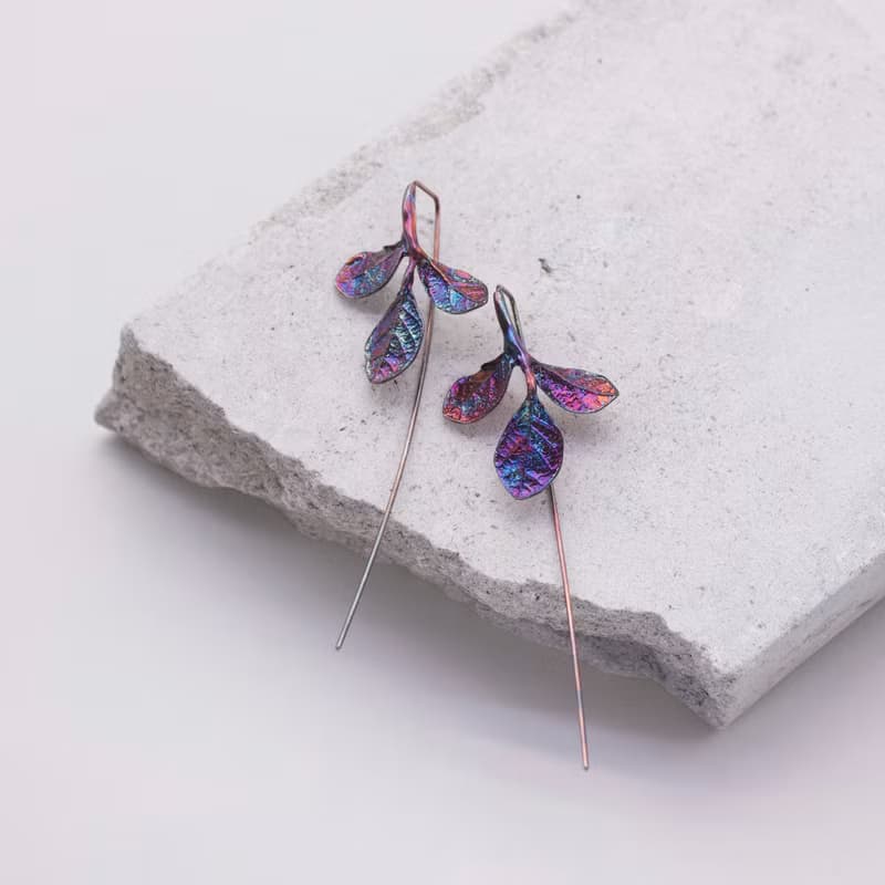 紅彩木 純銀耳環 18K鍍金耳環 長針耳環 三色