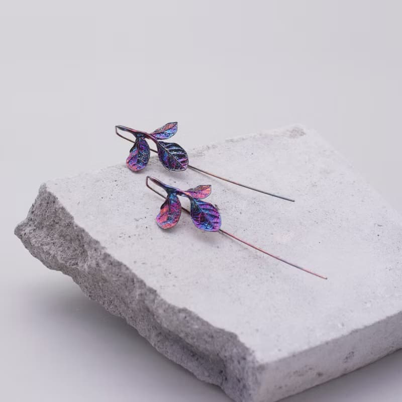 紅彩木 純銀耳環 18K鍍金耳環 長針耳環 三色