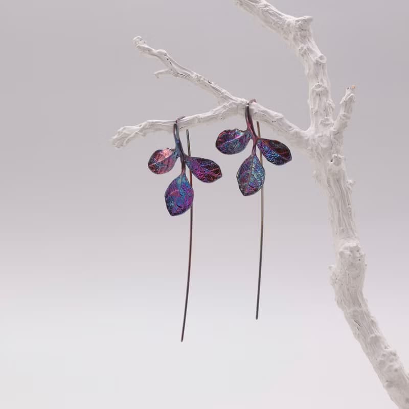 紅彩木 純銀耳環 18K鍍金耳環 長針耳環 三色