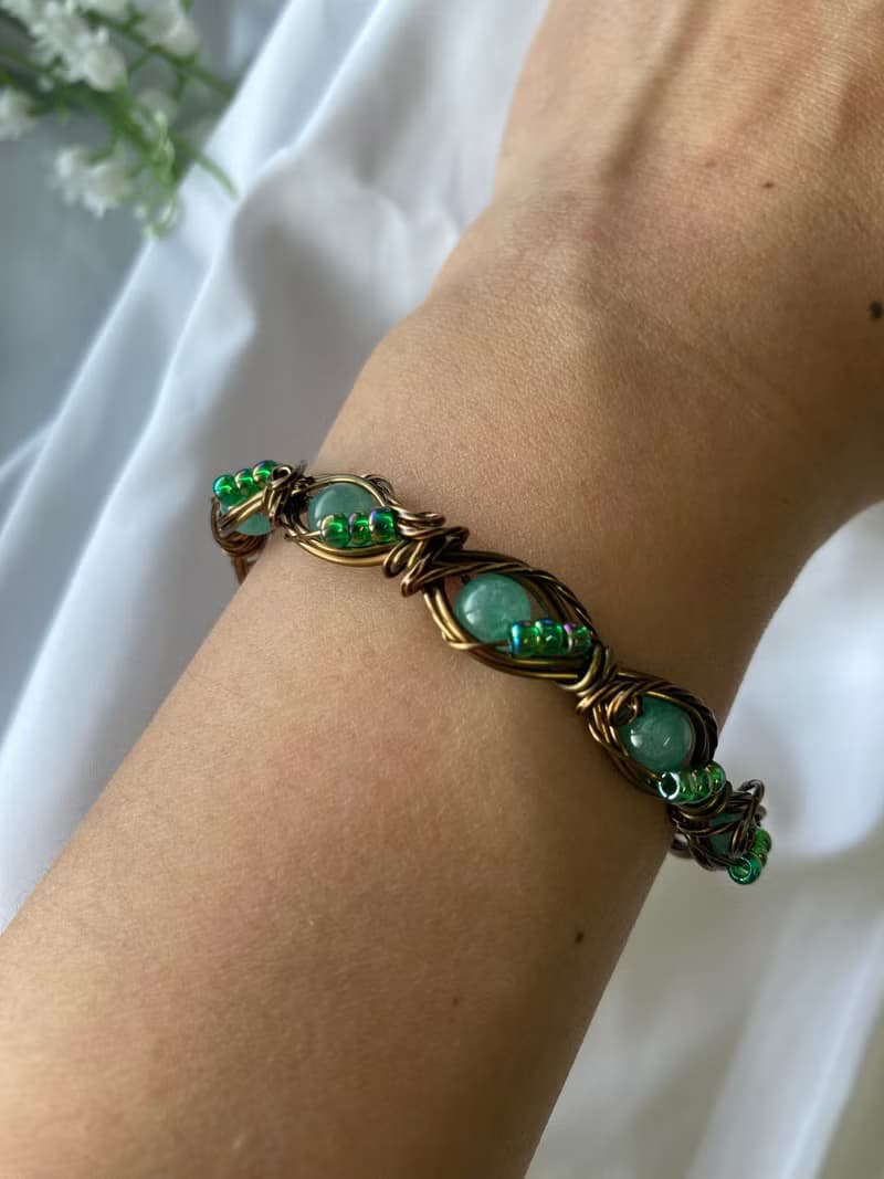 Calling-波希米亞風格天然石藝術銅線編織手環