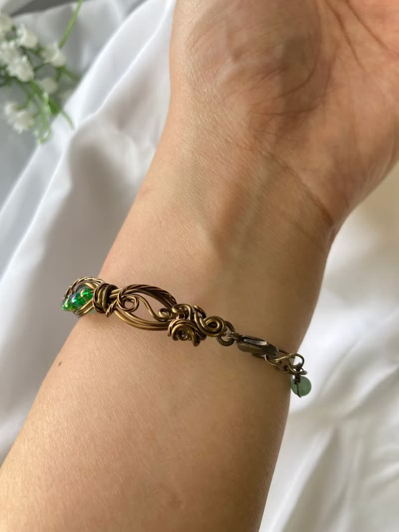 Calling-波希米亞風格天然石藝術銅線編織手環