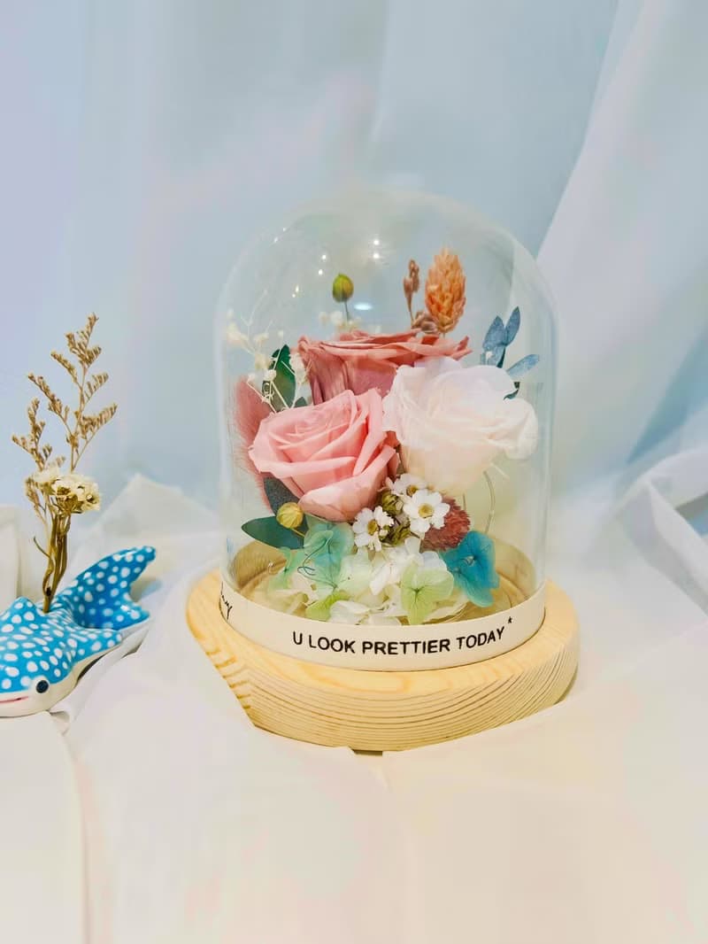 LED永生玫瑰花玻璃罩