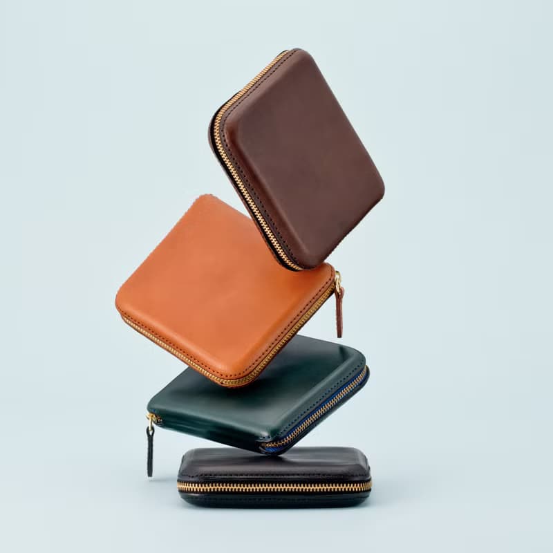 植鞣革牛皮ㄇ字拉鍊短夾 - 深藍