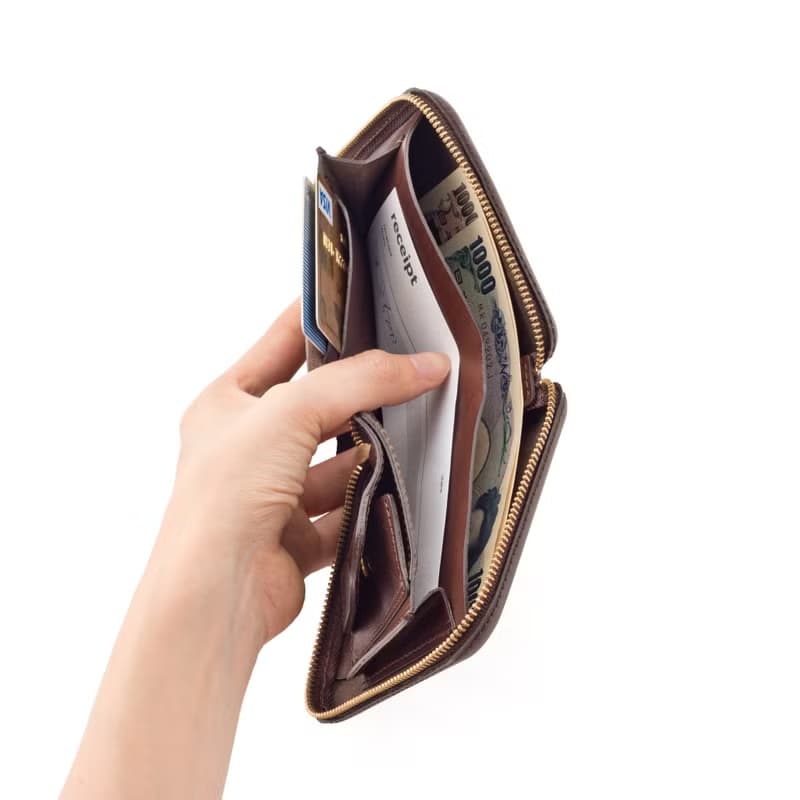 植鞣革牛皮ㄇ字拉鍊短夾 - 深藍