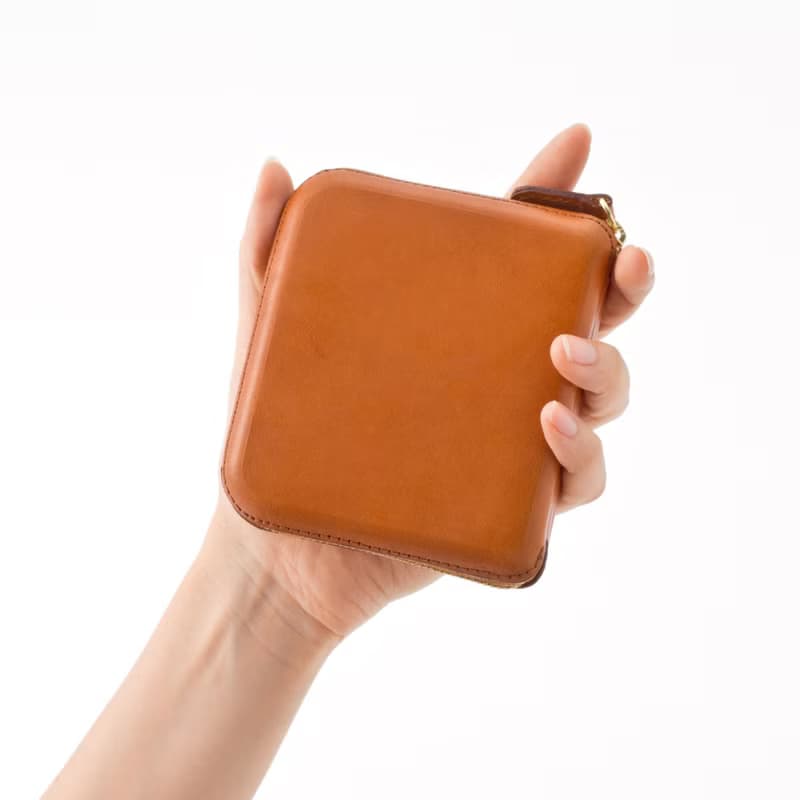 植鞣革牛皮ㄇ字拉鍊短夾 - 深藍