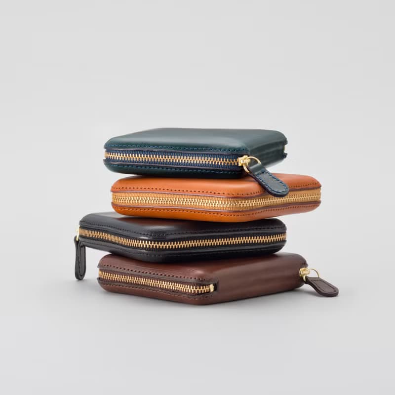 植鞣革牛皮ㄇ字拉鍊短夾 - 深藍