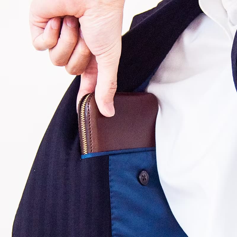 植鞣革牛皮ㄇ字拉鍊短夾 - 深藍