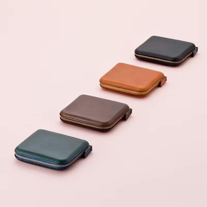 植鞣革牛皮ㄇ字拉鍊短夾 - 深藍