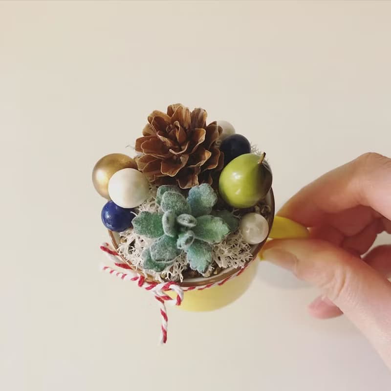 兔耳 聖誕風格小盆栽。仿真黏土多肉植物盆栽_陶瓷小馬克杯盆