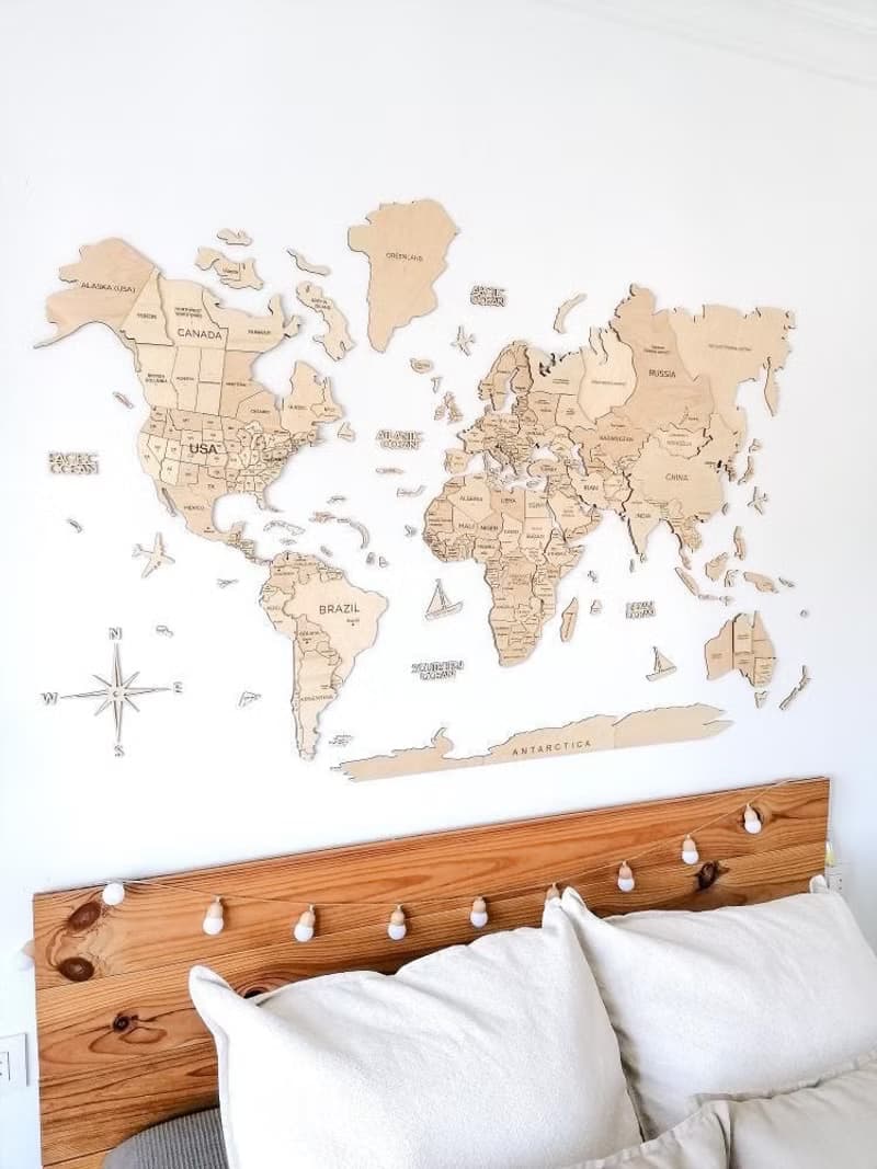 質樸的牆壁裝飾 木質世界地圖 大型家居裝飾 喬遷禮物 臥室
