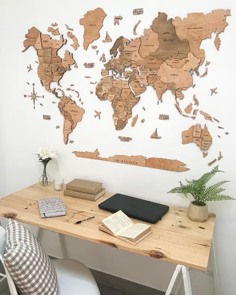 質樸的牆壁裝飾 木質世界地圖 大型家居裝飾 喬遷禮物 臥室