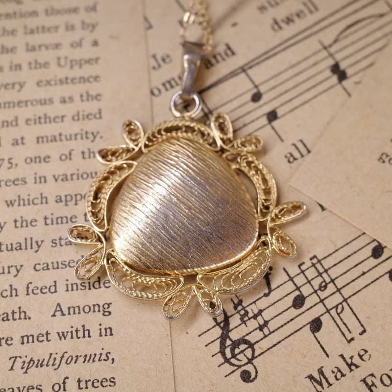 西班牙鑲嵌 大馬士革金屬鑲嵌 雙鳥花草 掐絲邊 項鍊 復古項鍊