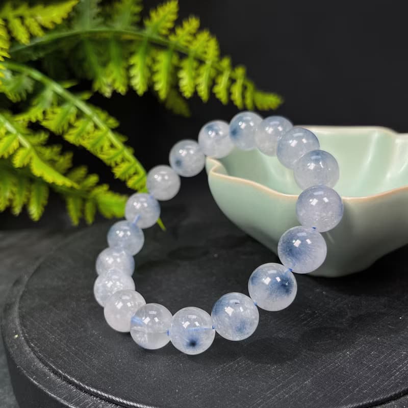 玉化藍線海膽圓珠手釧 藍絨藍發水晶手環 耐性理解溝通 助事業運