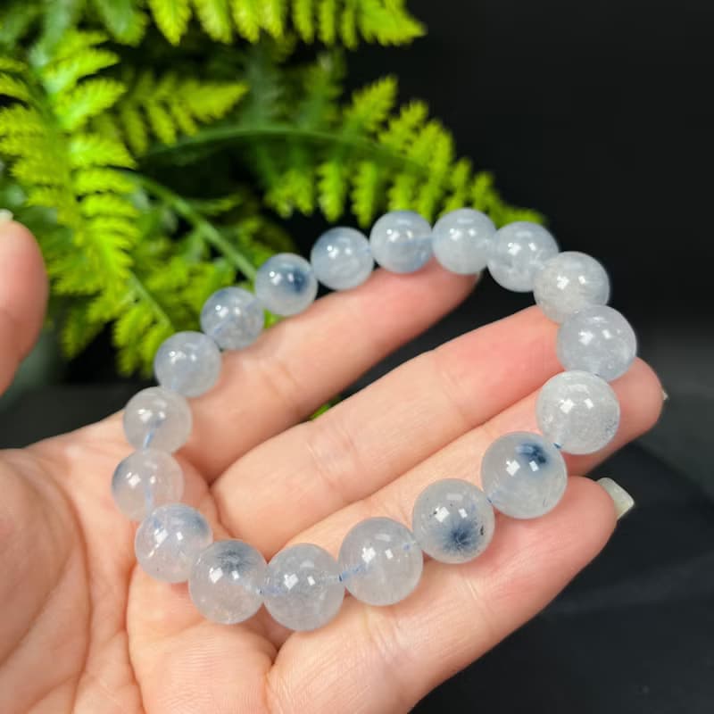 玉化藍線海膽圓珠手釧 藍絨藍發水晶手環 耐性理解溝通 助事業運