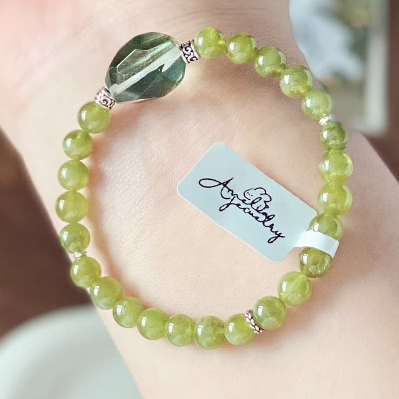 Amelia Jewelry丨無憂丨景觀綠幽靈沙弗萊925純銀原創設計手鍊