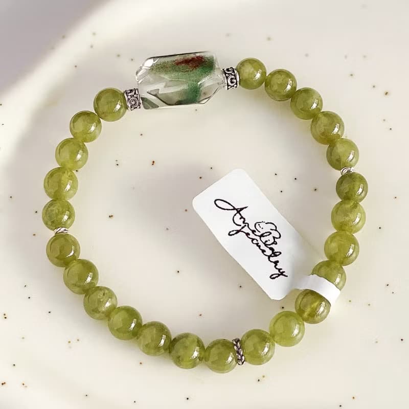 Amelia Jewelry丨無憂丨景觀綠幽靈沙弗萊925純銀原創設計手鍊
