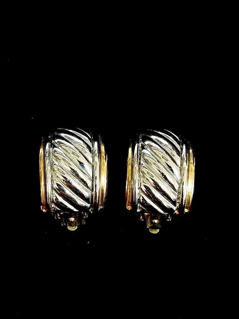 vintage jewelry  古董雙色柱紋格夾式耳環