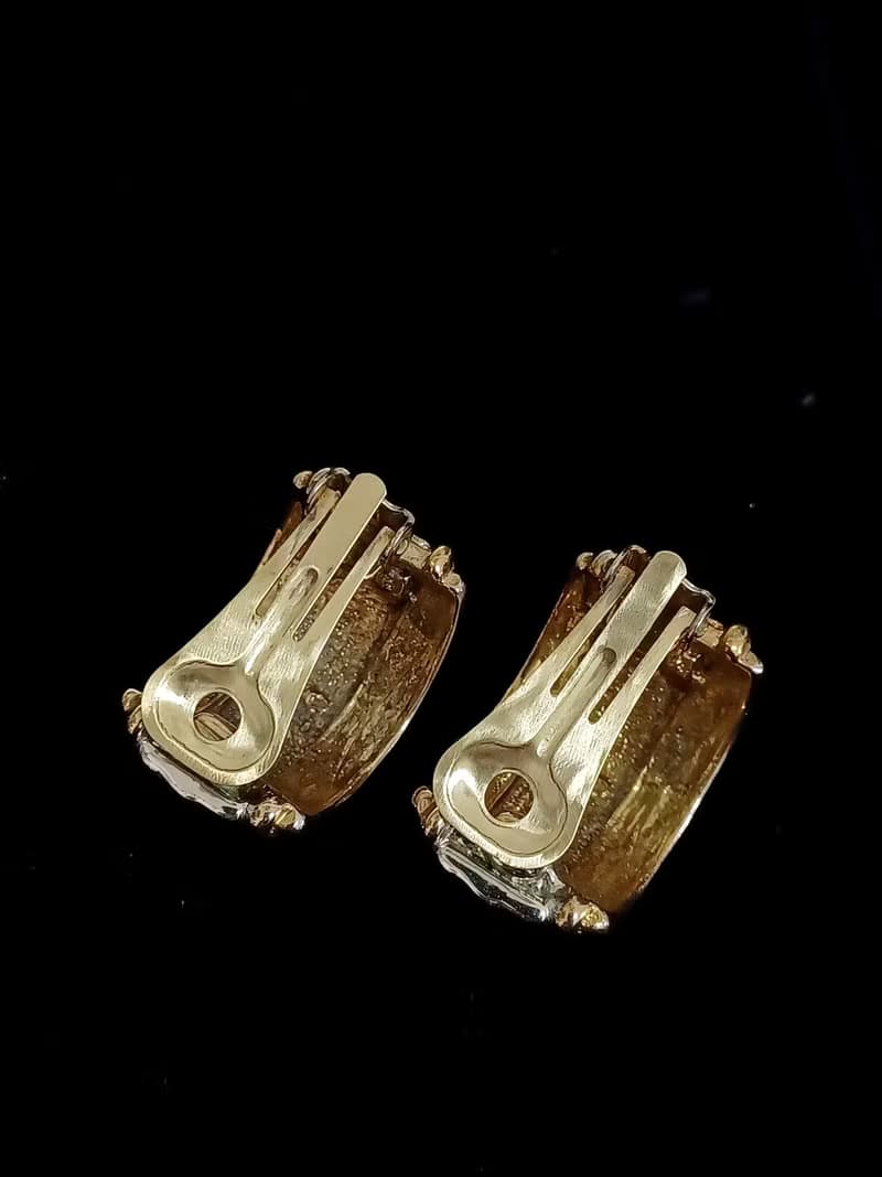 vintage jewelry  古董雙色柱紋格夾式耳環