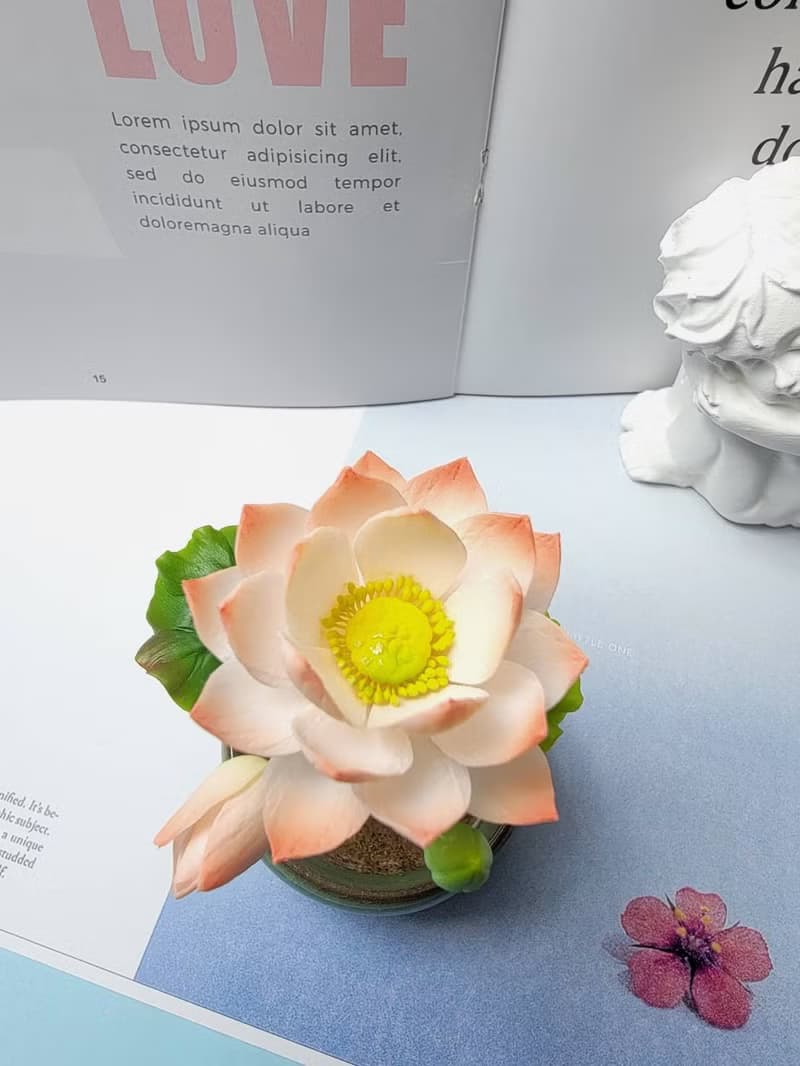 冷瓷土/黏土花藝-荷花小盆栽/送禮