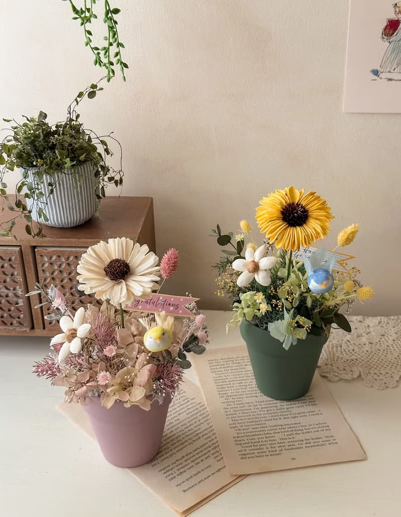 畢業 向日葵盆花 小鳥花語 畢業禮物 桌花