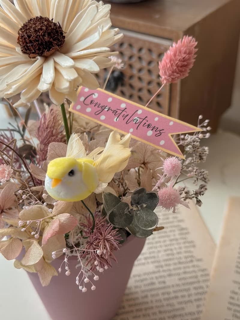畢業 向日葵盆花 小鳥花語 畢業禮物 桌花