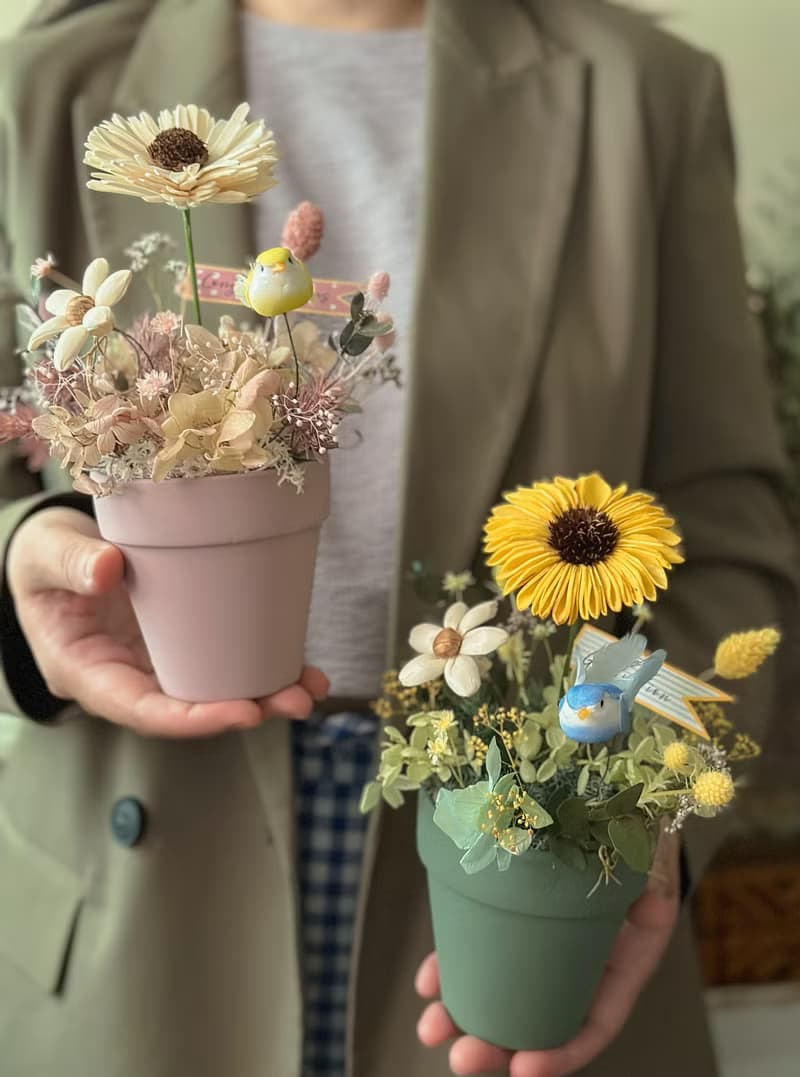 畢業 向日葵盆花 小鳥花語 畢業禮物 桌花