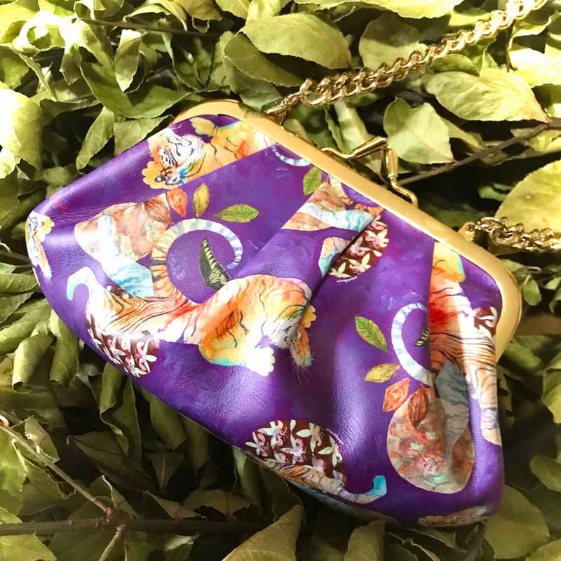 本革がま口バッグ -Sumatra Chocolate Tiger