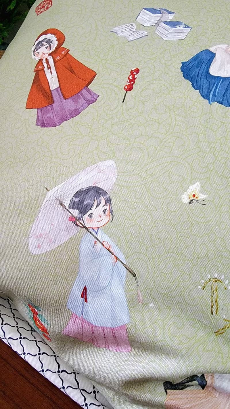 可愛古裝女孩綠色圖案抱枕靠枕靠墊枕套