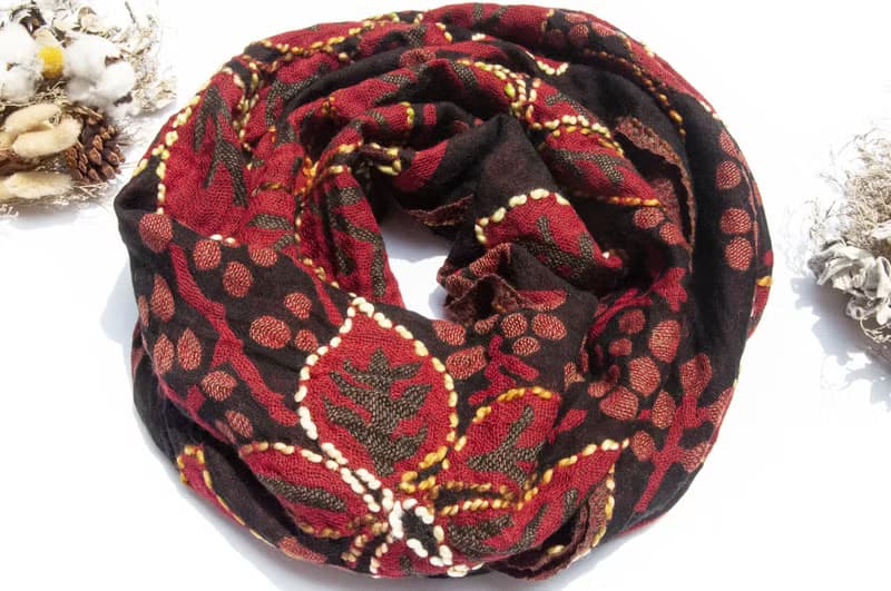 喀什米爾Cashmere/水煮羊毛披肩/針織圍巾/刺繡圍巾/羊絨披巾-花