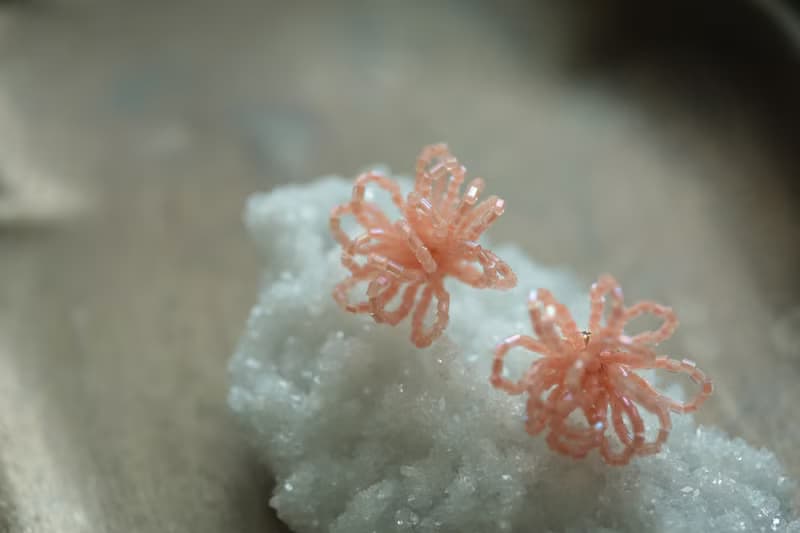treasure珠寶編織系列 │粉橘煙花 白煙花款 可改耳夾