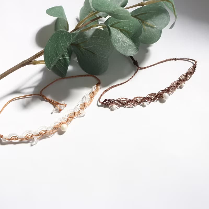 天然淡水珍珠波希米亞風蠟線編織手鍊