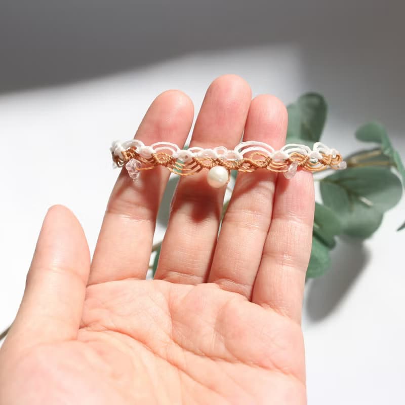 天然淡水珍珠波希米亞風蠟線編織手鍊