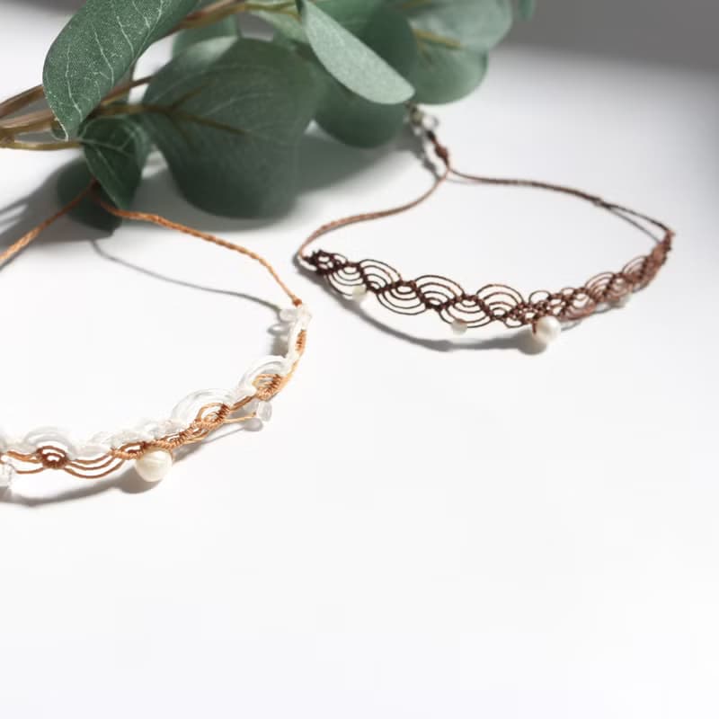 天然淡水珍珠波希米亞風蠟線編織手鍊