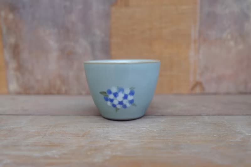 青瓷汝窯簡易茶具組【藍白繡球花款】－簡易壺、茶海、2只茶杯